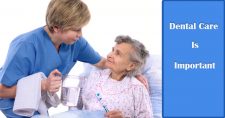 Healthy Teeth Means a Healthy You: How and Why Good Oral Care is Important to Your Health. Picture of a young caucasian female nursing aide, assisting an older caucasian female with brushing her teeth.